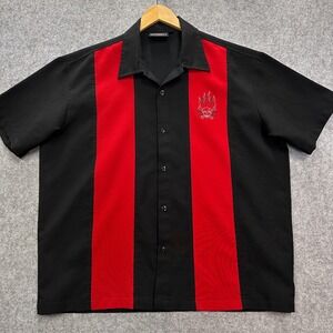 Steady Last Call Shirt Men s XL Black Red Skull Flames Rockabilly Bowling